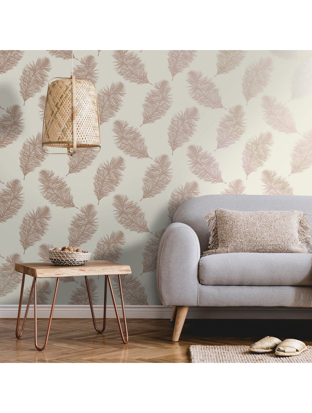 Holden Decor Reflect 2 Fawning Feather Cream Rose Gold Wallpaper 12627 -  DecorSave Wallpapers