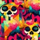 Arthouse Skull Graffiti Multi Coloured Wallpaper 925107